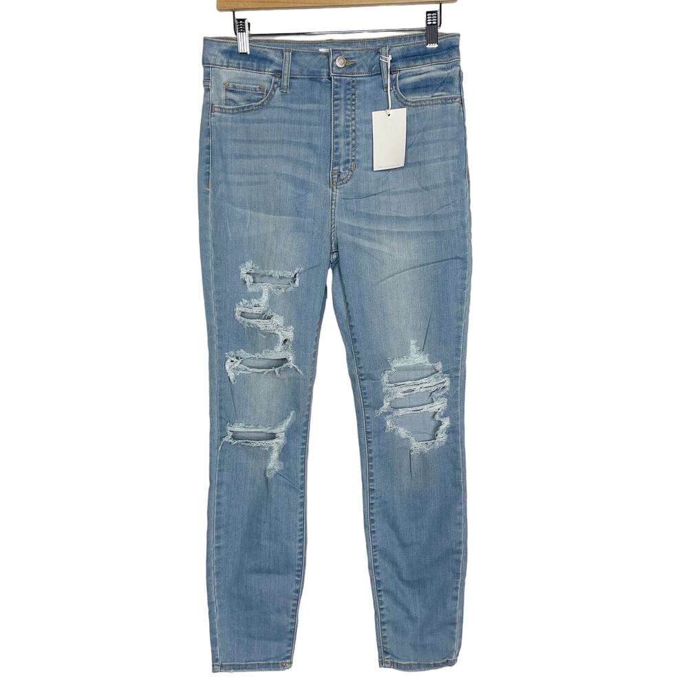 New Cello Size 3 Medium Wash Ripped High Rise Skinny Jeans Distressed Cotton